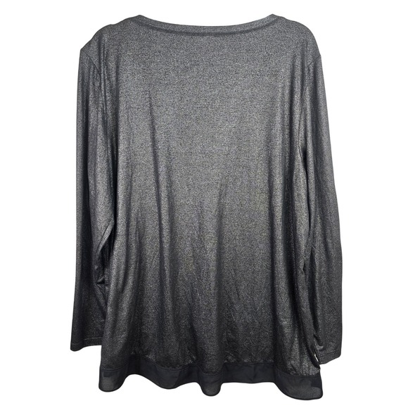 Jones New York Signature Women's Long‎ Sleeve Top XXL Black Silver Metallic - Picture 2 of 6